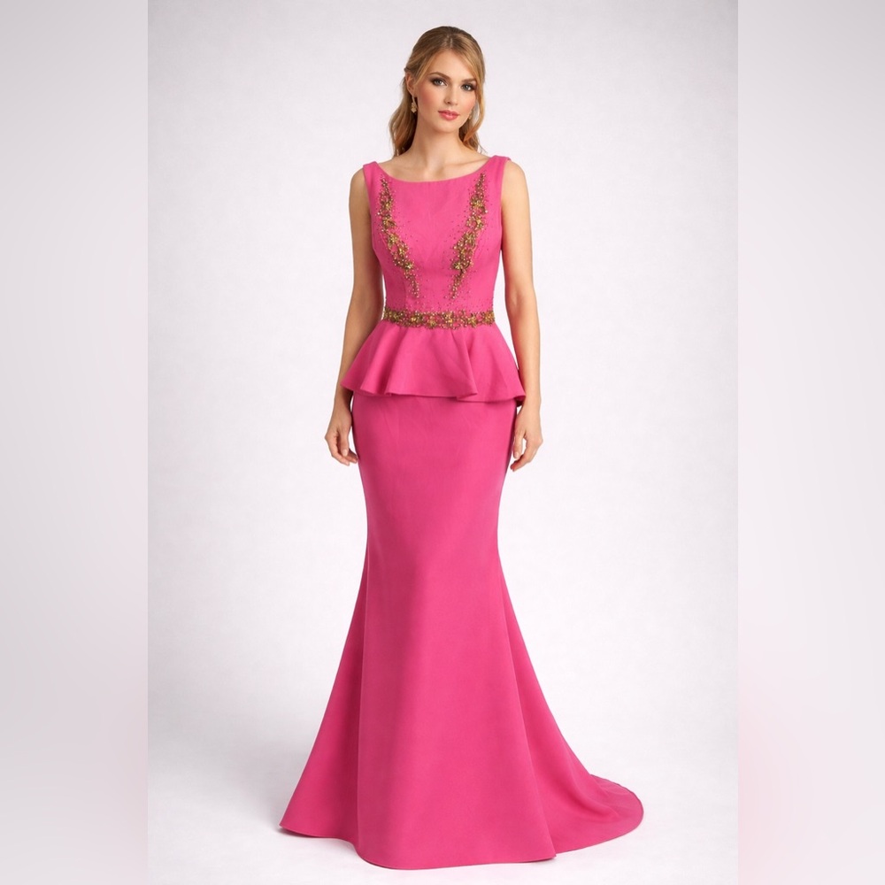 Vienna Prom Pink Beaded Peplum Gown Size 2 Formal Dress D18